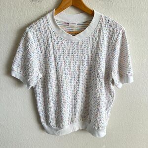 GRAFF Californiawear Vintage 90s White Multicolor Knit Sweater Top Womens XS-S